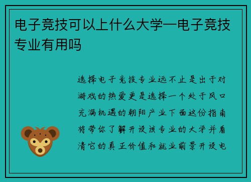 电子竞技可以上什么大学—电子竞技专业有用吗